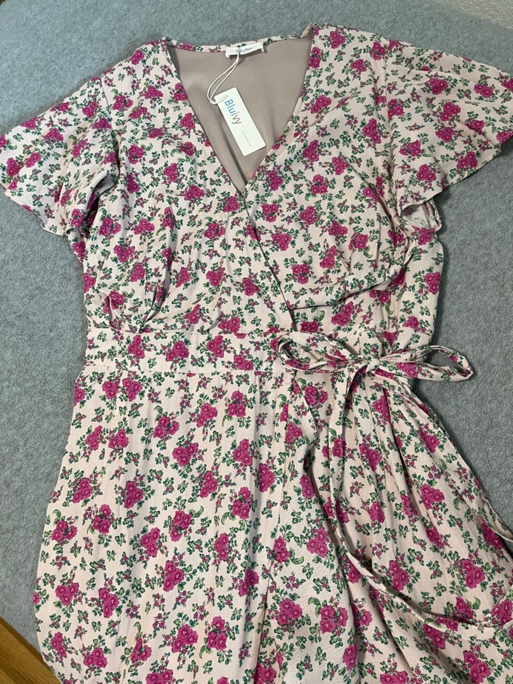 Bluivy Floral Wrap Maxi Dress Medium Ruffle Pink Romantic Feminine Cottage - Picture 5 of 10